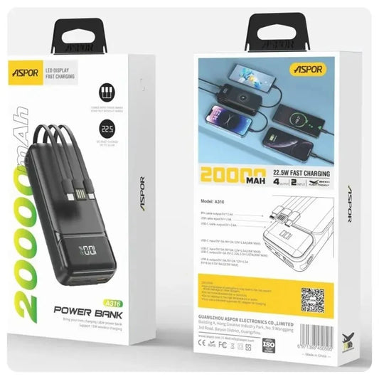 Aspor Power Bank 20000mAh (Model: A316)