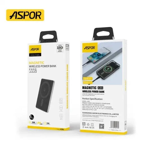 Aspor Magnetic Wireless Power Bank 10000mAh (Model: A382)