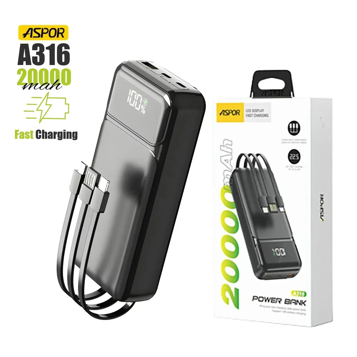 Aspor Power Bank 20000mAh (Model: A316)
